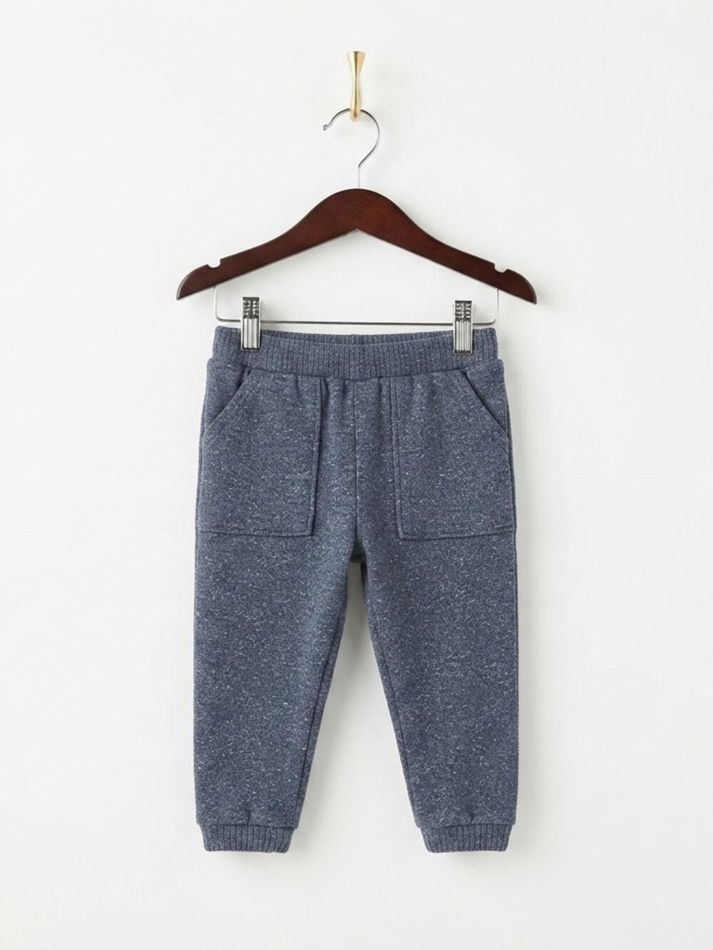 Easy Peasy Jogger Pants Size 6-9MO Blue Mélange Knit Patch Pockets Baby Unisex